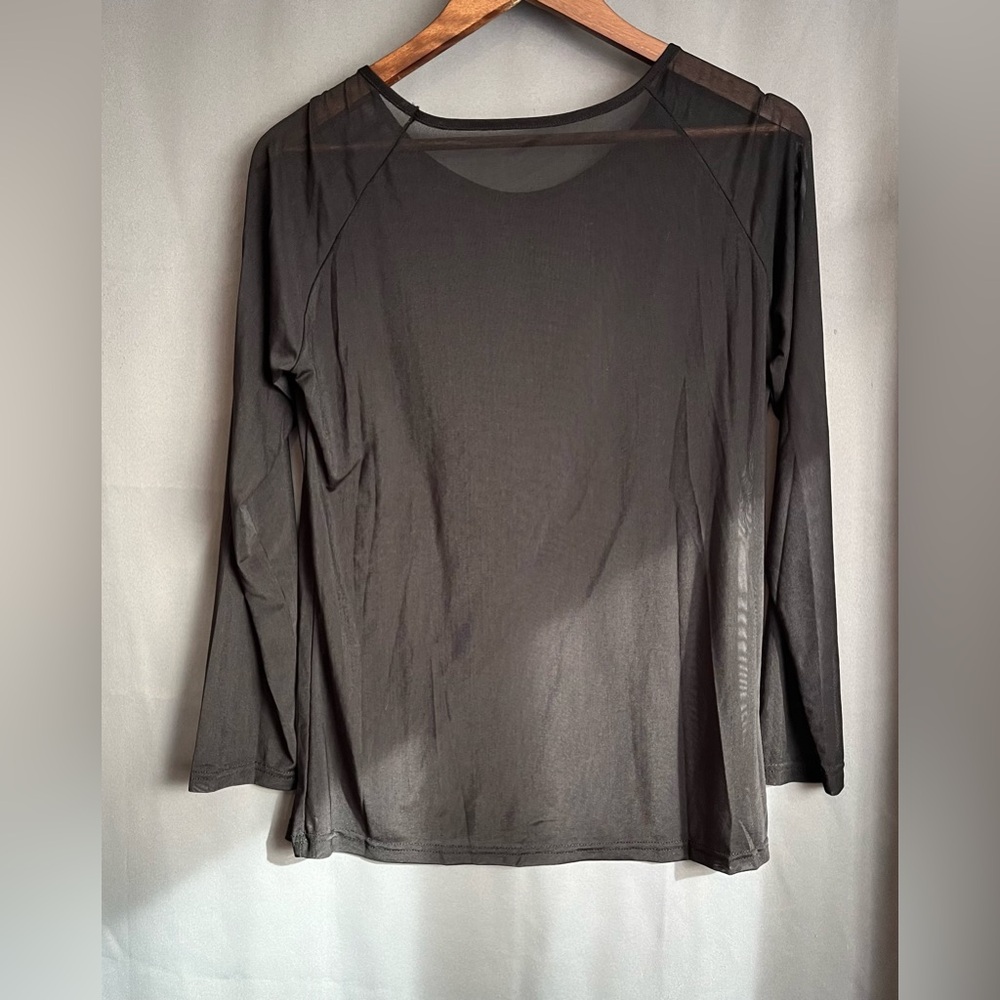 Women's Black Sheer Long Sleeve Top - Picture 3 of 5